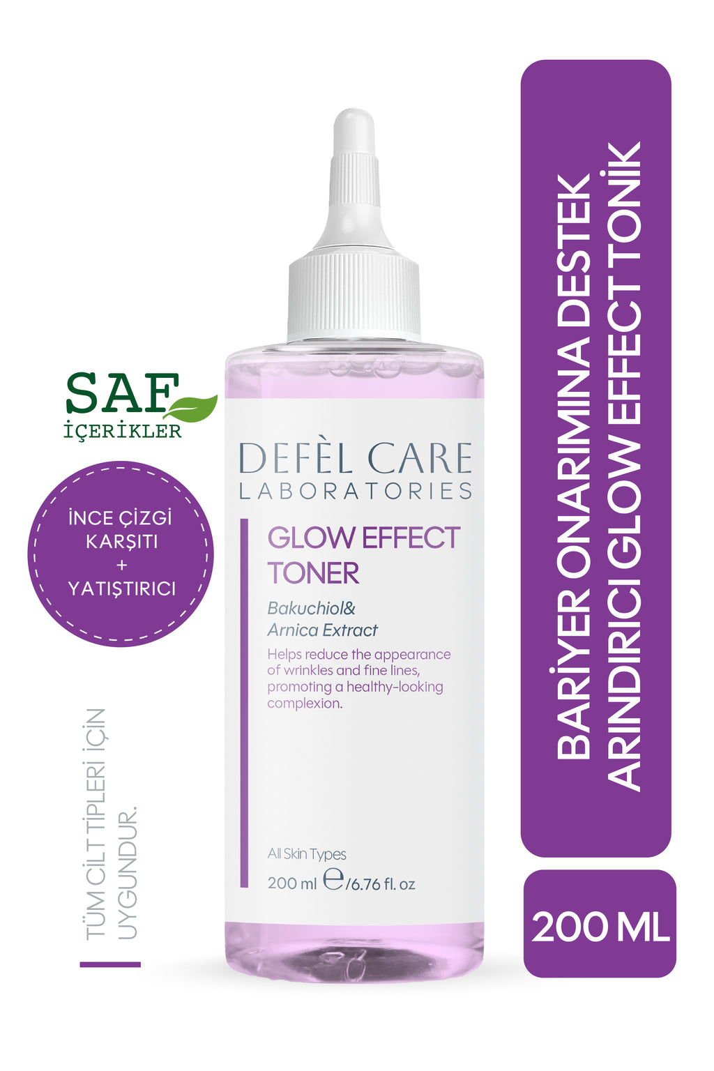 Glow Effect Toner 200 ml – Tüm Cilt Tipleri - Arnika Ekstraktı, Bakuchiol & Hyaluronik Asit