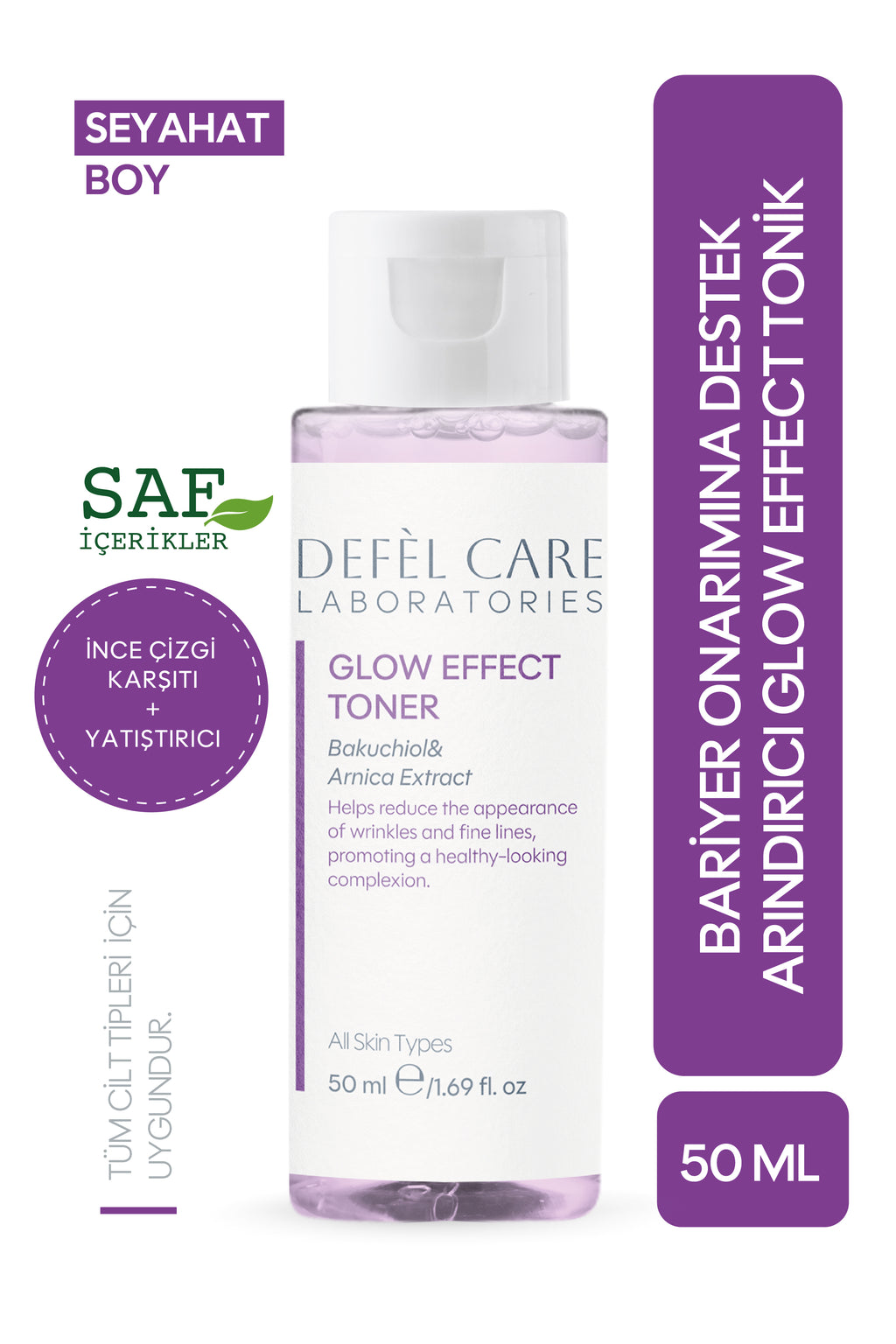 Glow Effect Toner 50 ml – Tüm Cilt Tipleri - Arnika Ekstraktı, Bakuchiol & Hyaluronik Asit